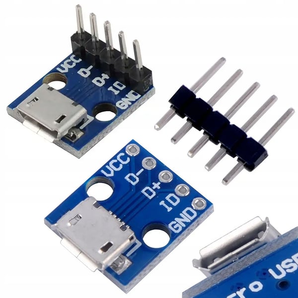 Rosfix Micro USB 5-benet stikkontakt loddet på printkort Rosfix Micro USB 5-benet stikkontakt loddet på printkort