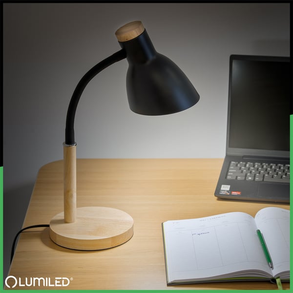 Skrivebordslampe til skole, tegnebord, dekorativ E27, NIKO, sort, Lumiled