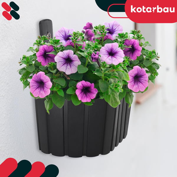 Vægghængende blomkrukke til altan rustik antracit 20 cm 6 stk