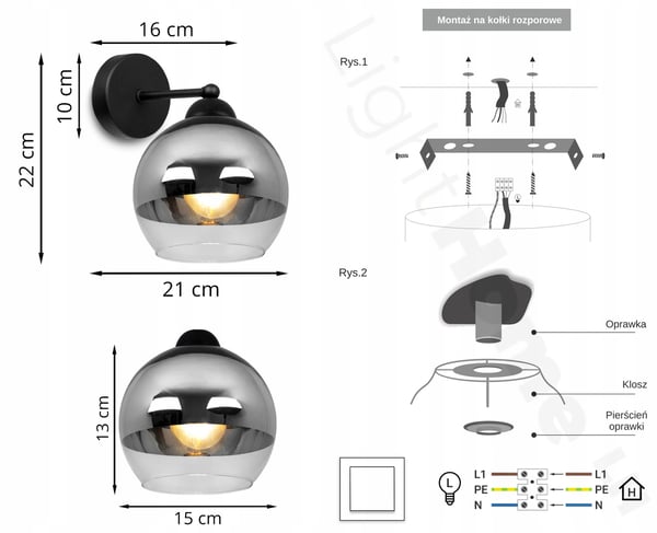 ELEGANT VÆGLAMPE, GLAS, KROM LAMPE, LED