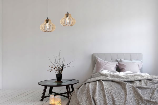 Hængende lampe, loftslysekrone, træ, LED lampeskærm