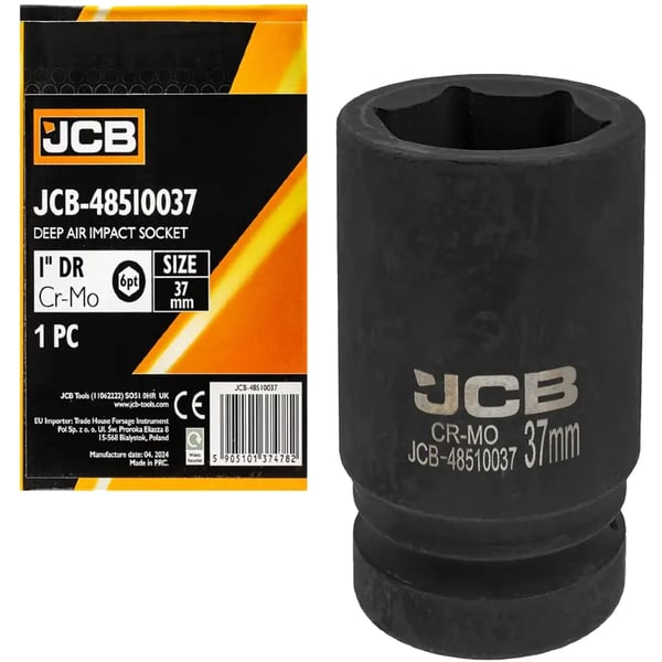 JCB Dyb Slagtopnøgle 1" 37 mm 6-punkts Cr-Mo Topnøgle