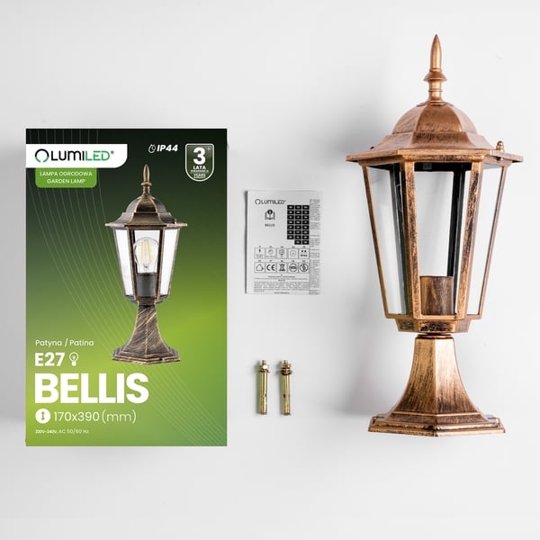 Ulkopihavalaisin E27 PYLVÄS LYHTY 39cm Patina BELLIS LUMILED