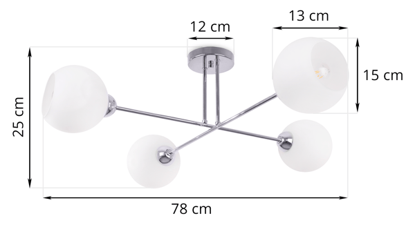 ASTURIA LOFTLAMPE KROM 4-PLADS HVID LAMPESKÆRM E27