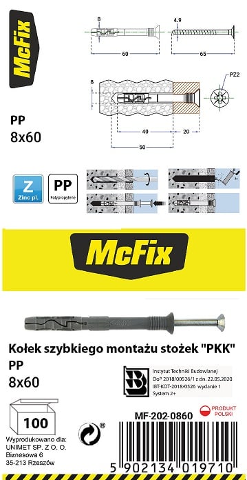 PIKAKIINNITYSTULPPA PP-KARTIO 8*60MM - MF-202-0860