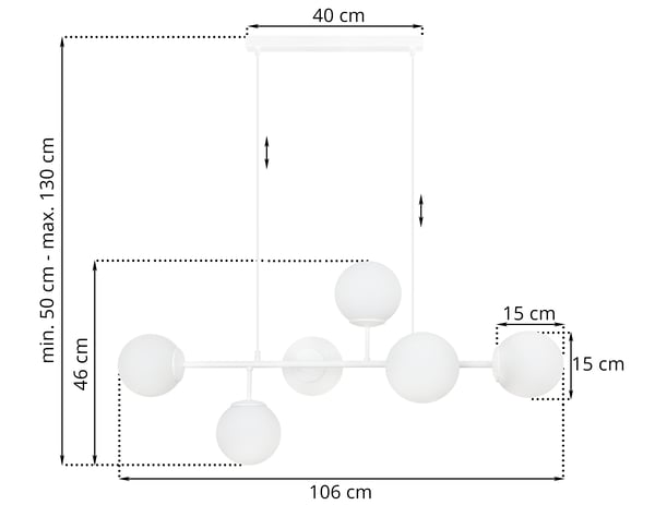 SIENA HVID LOFTLAMPE 6 FLADE HVIDE LAMPESKÆRME E14 LANGE ARME