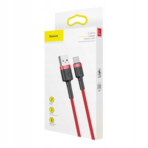 NOPEA USB TYPE C -kaapeli Baseus Cafule PITKÄ USBC-latauskaapeli 2m