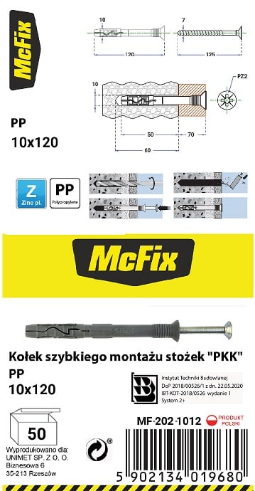 HURTIG MONTERINGSPLUG PP KONUS 10*120MM - MF-202-1012