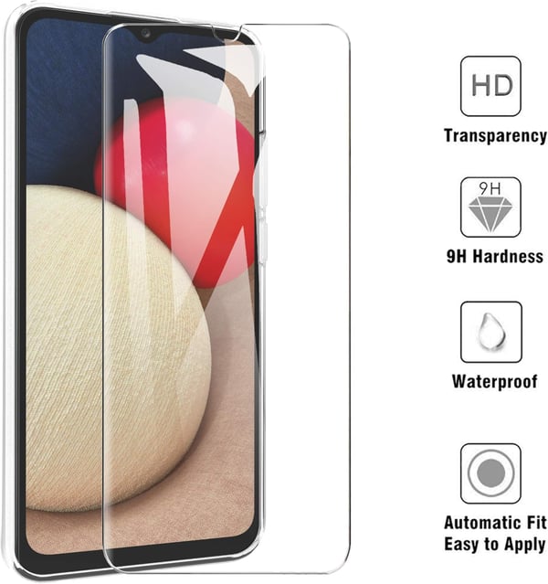 Etui til Samsung Galaxy A02s gennemsigtigt 2x hærdet glas SM-A025F