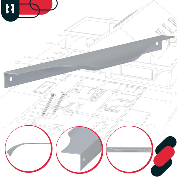 KOTARBAU Moderna møbelgreb i aluminium med sølvkant 256/276 mm sæt à 10 stk