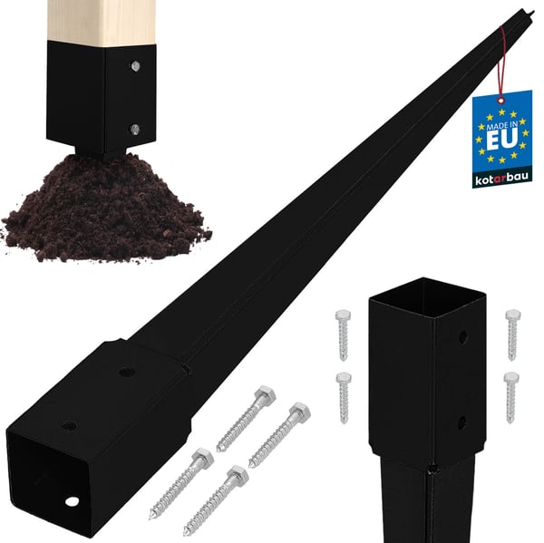 Kotarbau® Teräksinen maa-ankkuri pergoloille ja huvimajoille, 51 x 51 x 600 mm musta
