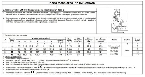 Gaffelophængskrog med sikkerhed G8 6mm WLL1.12T - HAGMHH8 6