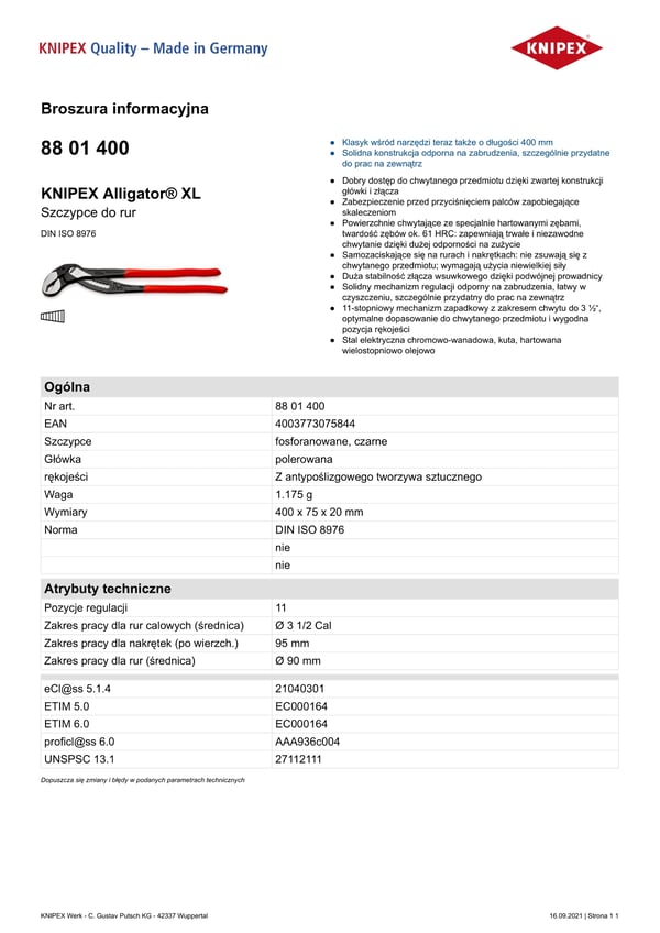 ALLIGATOR RØRTANG 400MM - KN 88 01 400