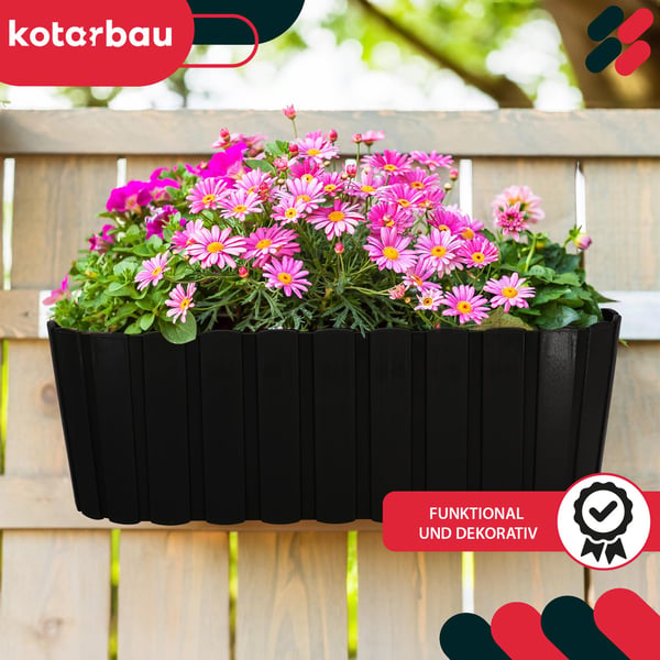 Kotarbau balkonglåda blomkruka räcke oval rustik antracit 400 mm set om 2