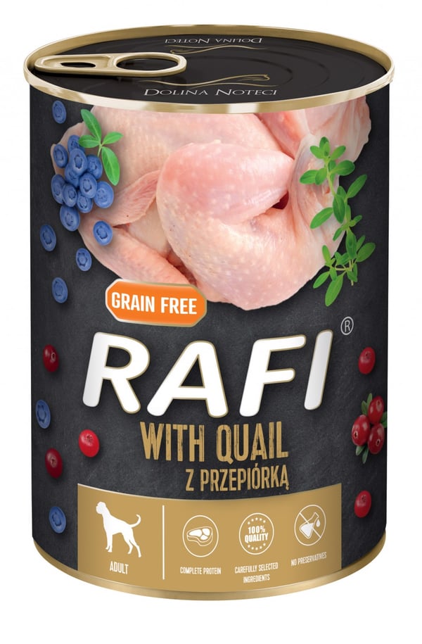 Rafi våtfoder för hundar med vaktel, blåbär och tranbär 400 g