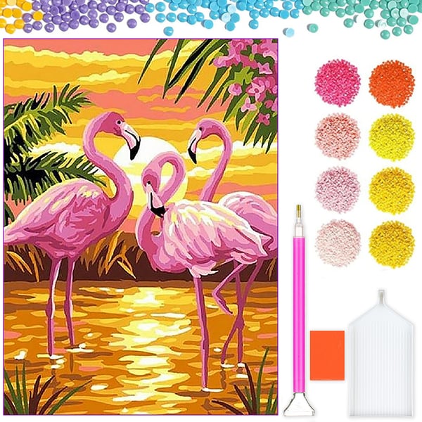 Ob_L_93 - Timanttimaalaus 30x40 - Eläimet, Flamingo