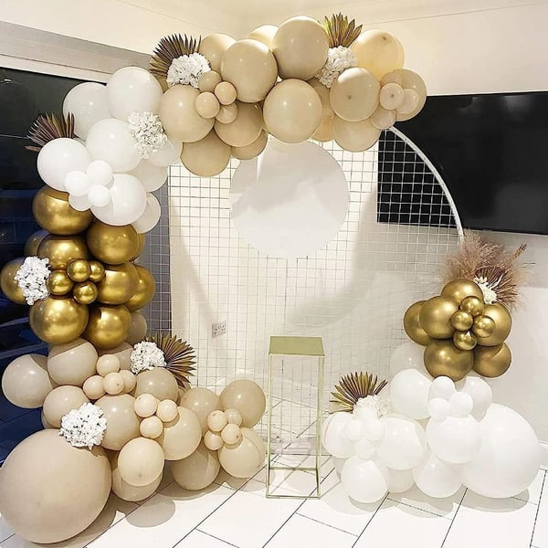 HVIDGULD BALLONGUIRLANDE TIL DÅB, NÆRDGIV, 144 stk.