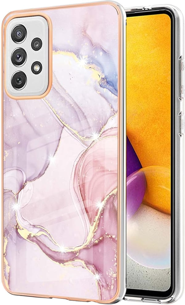 Etui til Samsung Galaxy A72, pink marmorbagside, guldkanter