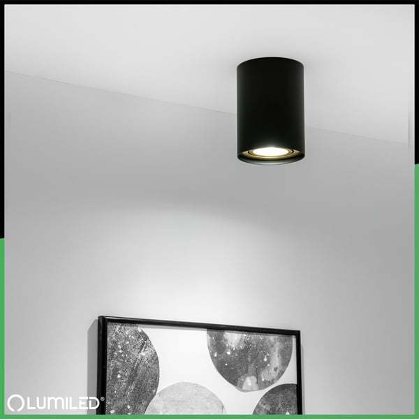 Overflademonteret HALOGEN Spot Tube Flytbar GU10 Rund Sort og Guld 115mm AMAT-L LUMILED