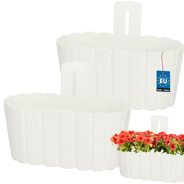 Vägghängande blomkruka för balkong rustik vit 28 cm 2 st