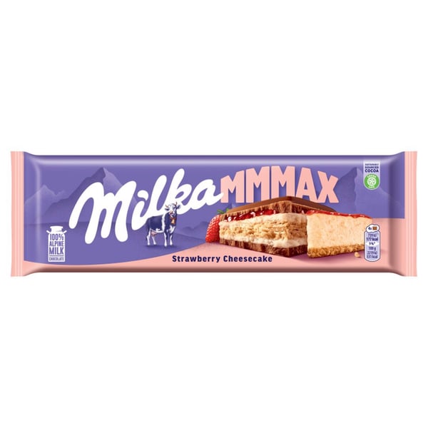 Milka Mmmax keksi juustokakkutäytteellä ja mansikkatäytteellä maitosuklaassa 300 g