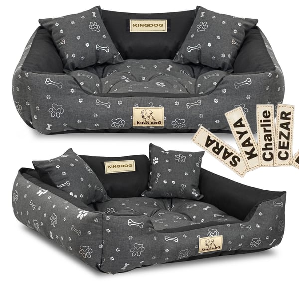 Koiran sänky kenneli KINGDOG 115x95 cm personalisoitu vedenpitävä hopeiset luut Koiran sänky kenneli KINGDOG 115x95 cm personalisoitu vedenpitävä hopeiset luut