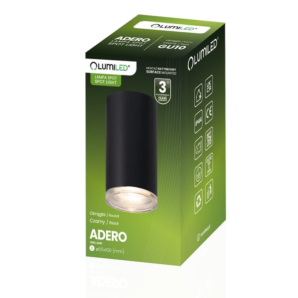 Taklampa spotreflektor LED armatur spot rör GU10 IP44 ADERO svart Lumiled