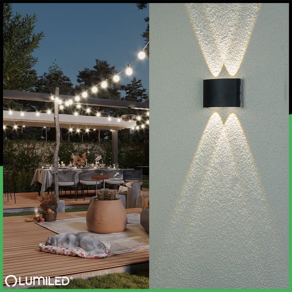 UBERO LUMILED ulkopuutarhavalaisin, 4 W LED IP54, ylä-/alaosa, julkisivuseinävalaisin