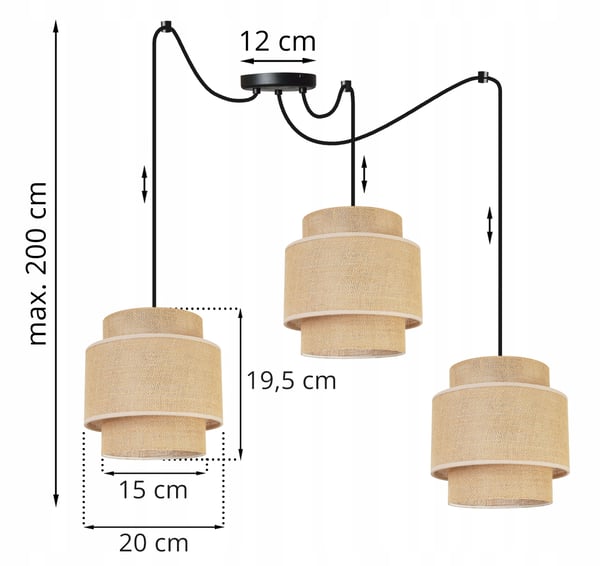 Hængende lampe, loftslysekrone, lampeskærm, boho juta