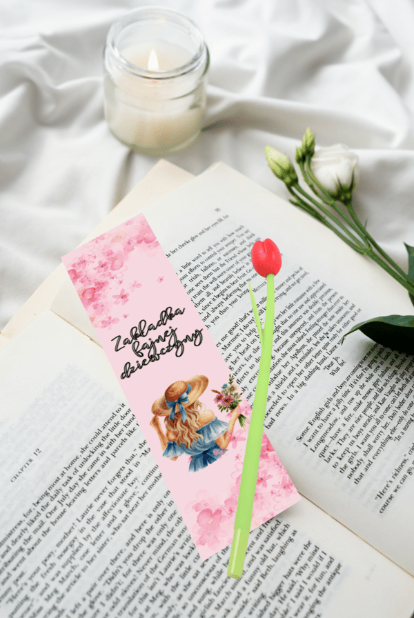 Kyniä cooliin tyttöjen tulppaanikimppuun naistenpäivälahjaksi PINKKI kirjanmerkki [PEN3]