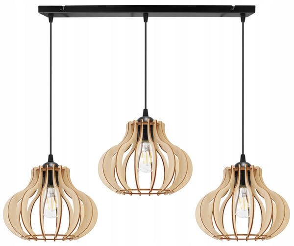 Hængende lampe, loftslysekrone, træ, LED lampeskærm