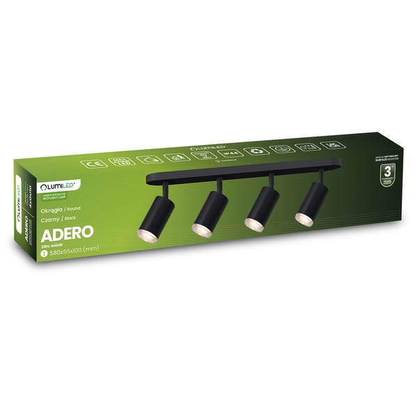 Taklampa reflektorspot LED 4x GU10 IP44 ADERO svart Lumiled
