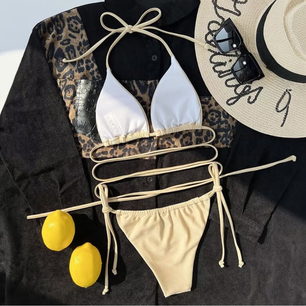 Badedragt til solbadning på stranden, bikinidragt med binding l Badedragt til solbadning på stranden, bikinidragt med binding S