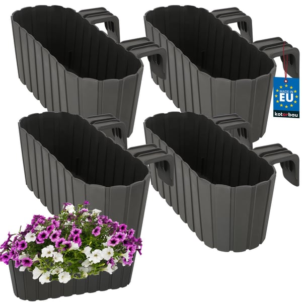 KOTARBAU Balkongväxtlåda oval rustik grå 400 mm 4-pack