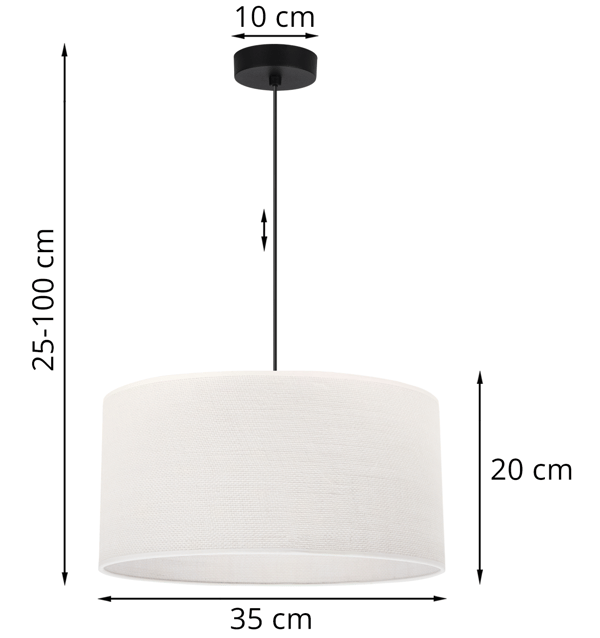 HÆNGELAMPE SORT JUTE 1 FLAD HVID LAMPESKÆRM 35CM E27