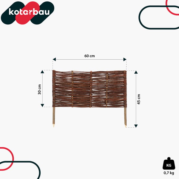 KOTARBAU® Trädgårdsstaket Palidkantning Rotting Driven Staket 60 x 30 cm Set om 10