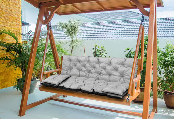 Puutarhapatja 100x60x50 cm + 2 patjaa penkille ja keinulle vedenpitävä vaaleanharmaa