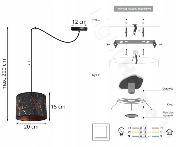 Lofthængende lampe, Spider lampeskærm, marmor, kobber