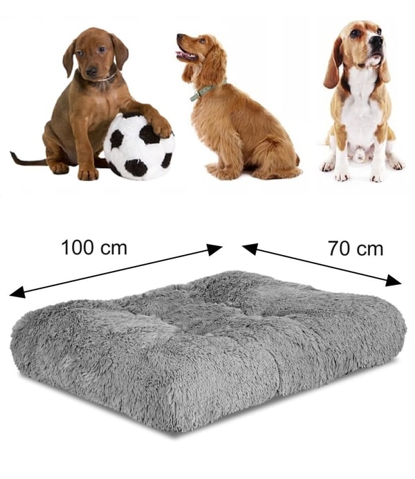 Hundeseng pude tyk blød shaggy 130x90 cm lysegrå