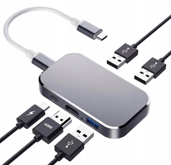 HUB USB-C -> HDMI 3xUSB 3.0 PD 4K M1 ADAPTER 5-i-1 Thunderbolt 3