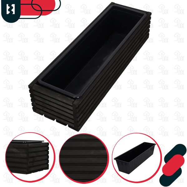 KOTARBAU® Træhavekasse til Terrasse med Indsats Sort 64 x 20 CM