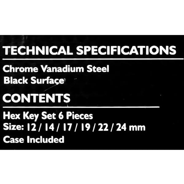 JCB Unbrakonøglesæt 6 dele på plade 12-24 mm type L Cr-V HEX