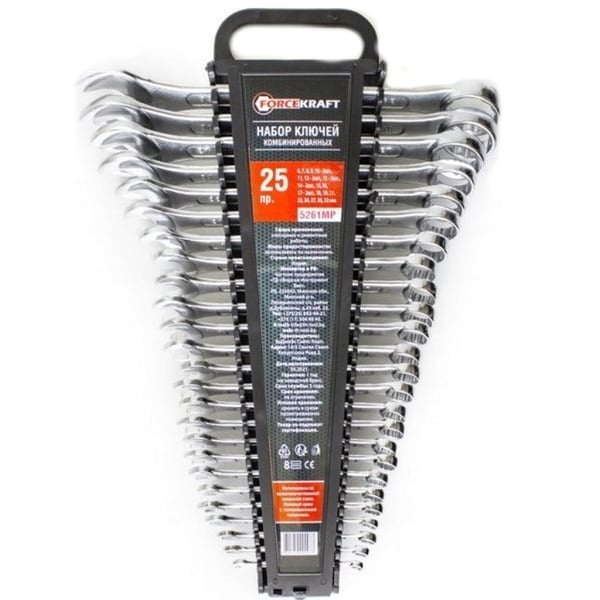25 kiintoavainta 6-32 mm Forcekraft-kiintoavainsarja
