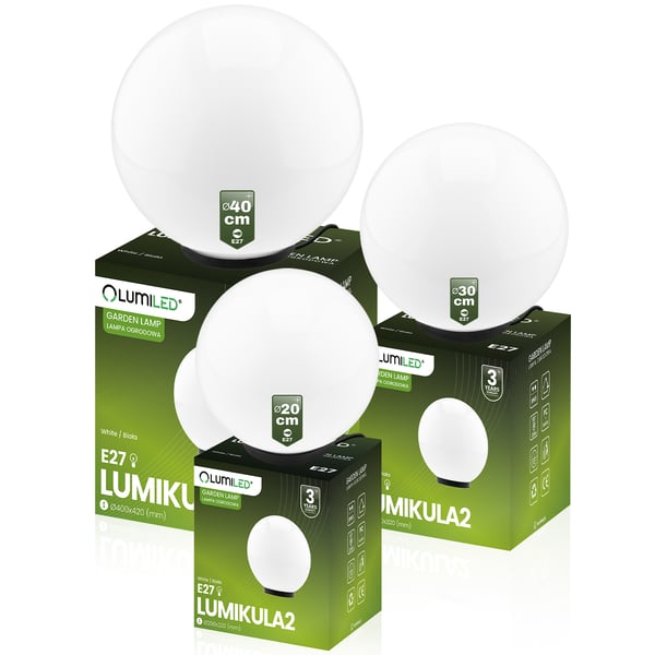 Pallomainen puutarhan ulkovalaistus KULA LED 40CM E27 IP65 LUMIKULA2 LUMILED
