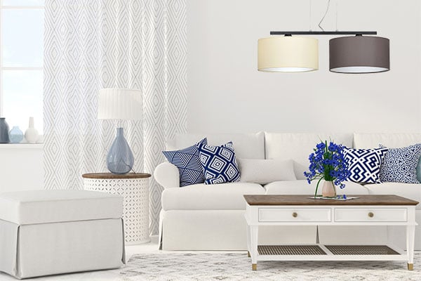 Moderne hængelampe, stofskærm, 2x60W LED