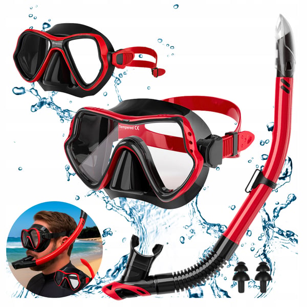 Dykset mask med slang, snorkel och simglasögon för snorkling