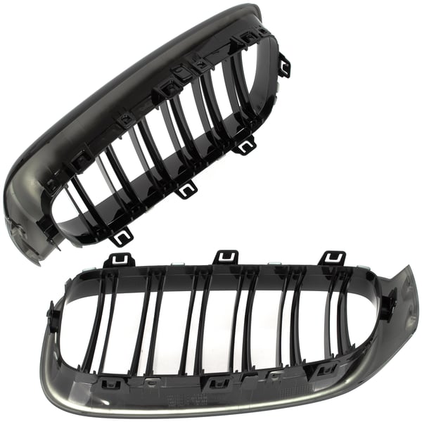 BMW 3 F34 GT 13-20 gitter mellem forlygterne (nyrerne) venstre + højre sæt SORT GLOSSY DOBBELT BAR
