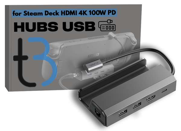 Dockingstation USB-C HUB jsaux HDMI 4k 120Hz 100W PD 100Mbps til Steam Deck