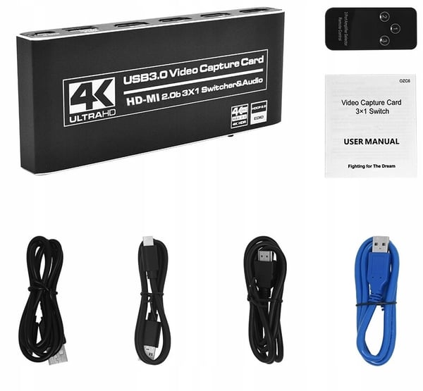 VIDEON TALLENNUS HDMI 2.0 -KAAPPARI 3x1 SUORATOISTOLLE 3 NÄYTTÖÄ - 1 NÄYTÖN USB-KORTTI