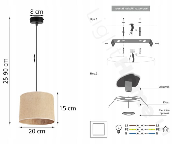 HÆNGELAMPE, LOFTKRONE, LAMPESKÆRM 20 CM